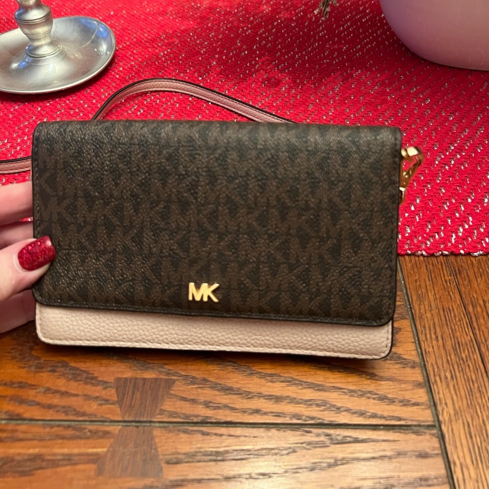 Michael Kors Brown and Cream Crossbody Wallet Bag